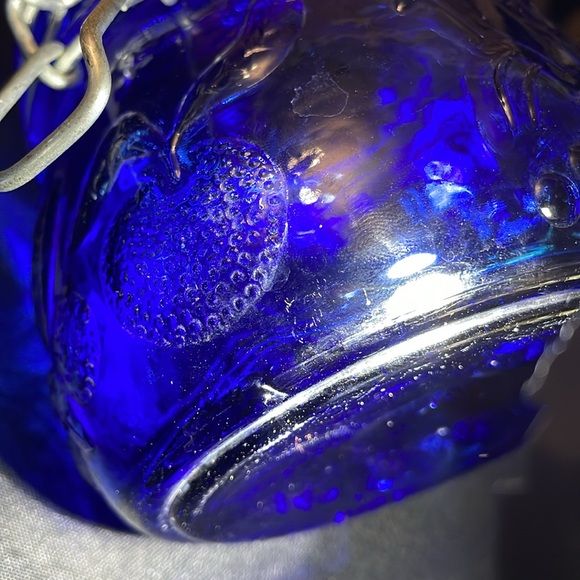 2 Cobalt Blue Fruit Embossed Hinged Canisters - Picture 12 of 12